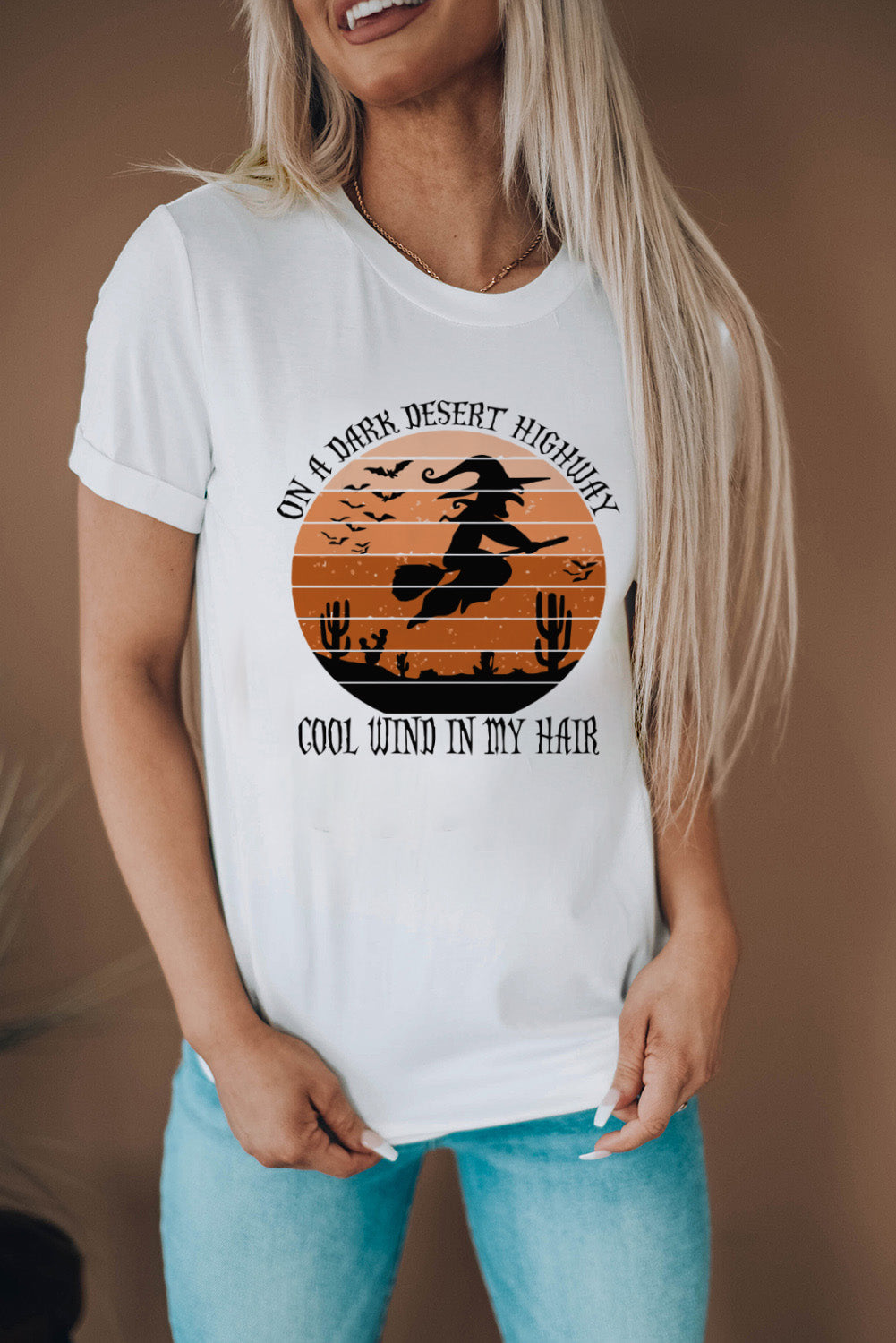 T-shirt graphique à col rond et imprimé lettres d'automne