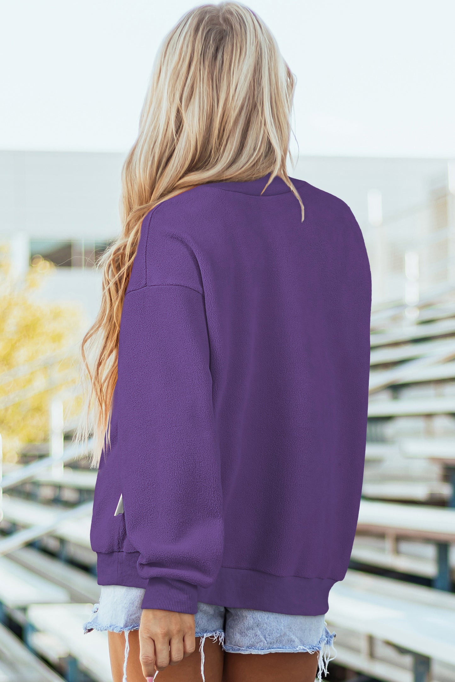 Tillandsia Purple Oversize Drop Shoulder Reversible Mock Neck Sweatshirt