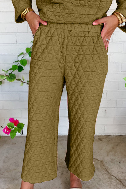 Conjunto de pantalón y jersey acolchado liso verde salvia