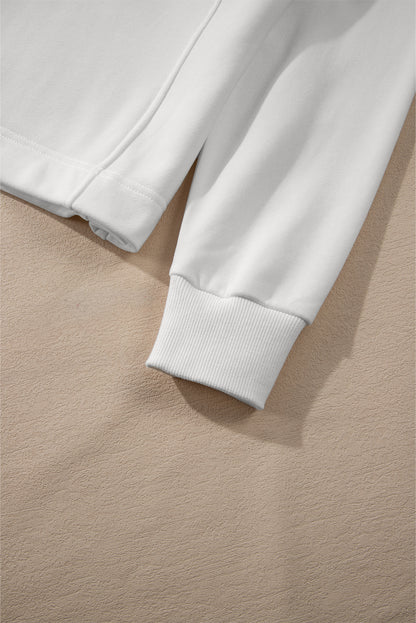 Sweat-shirt blanc à col zippé et épaules tombantes