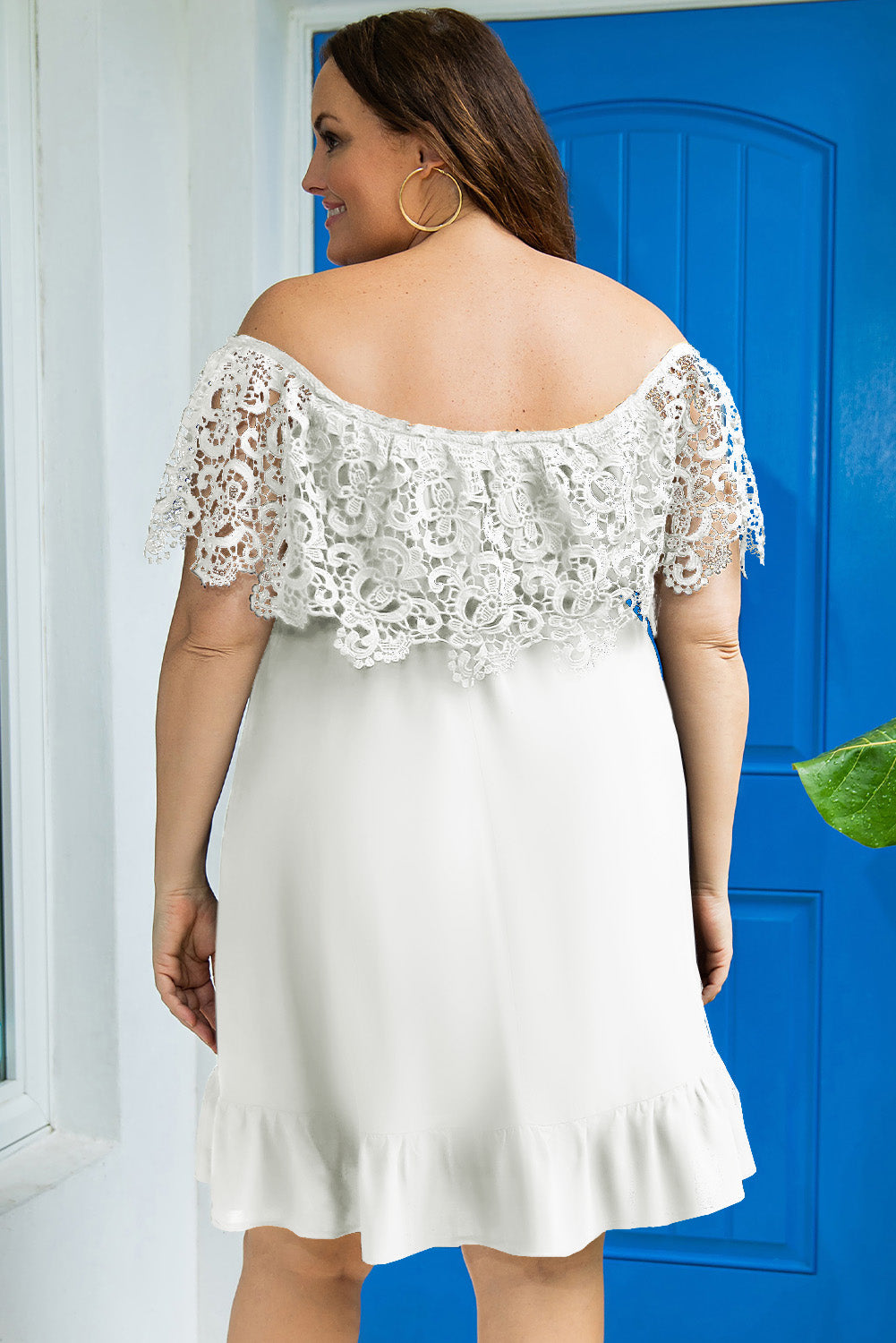 Off-the-shoulder Lace Sleeves Plus size Dress