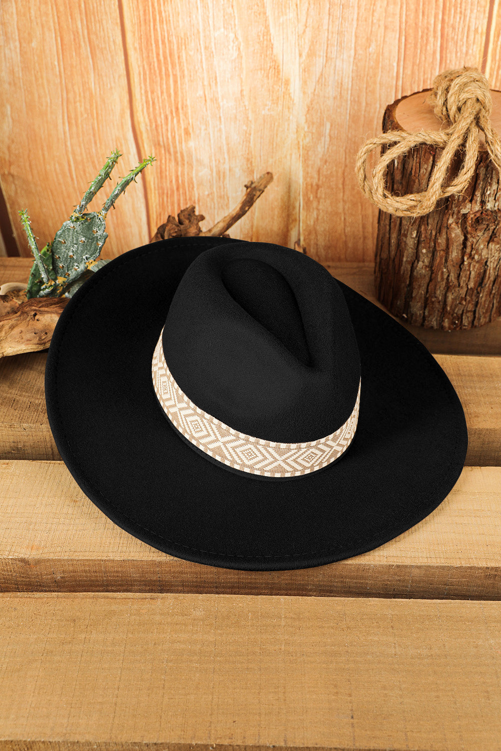 Sombrero Fedora plano retro con bordado azteca marrón