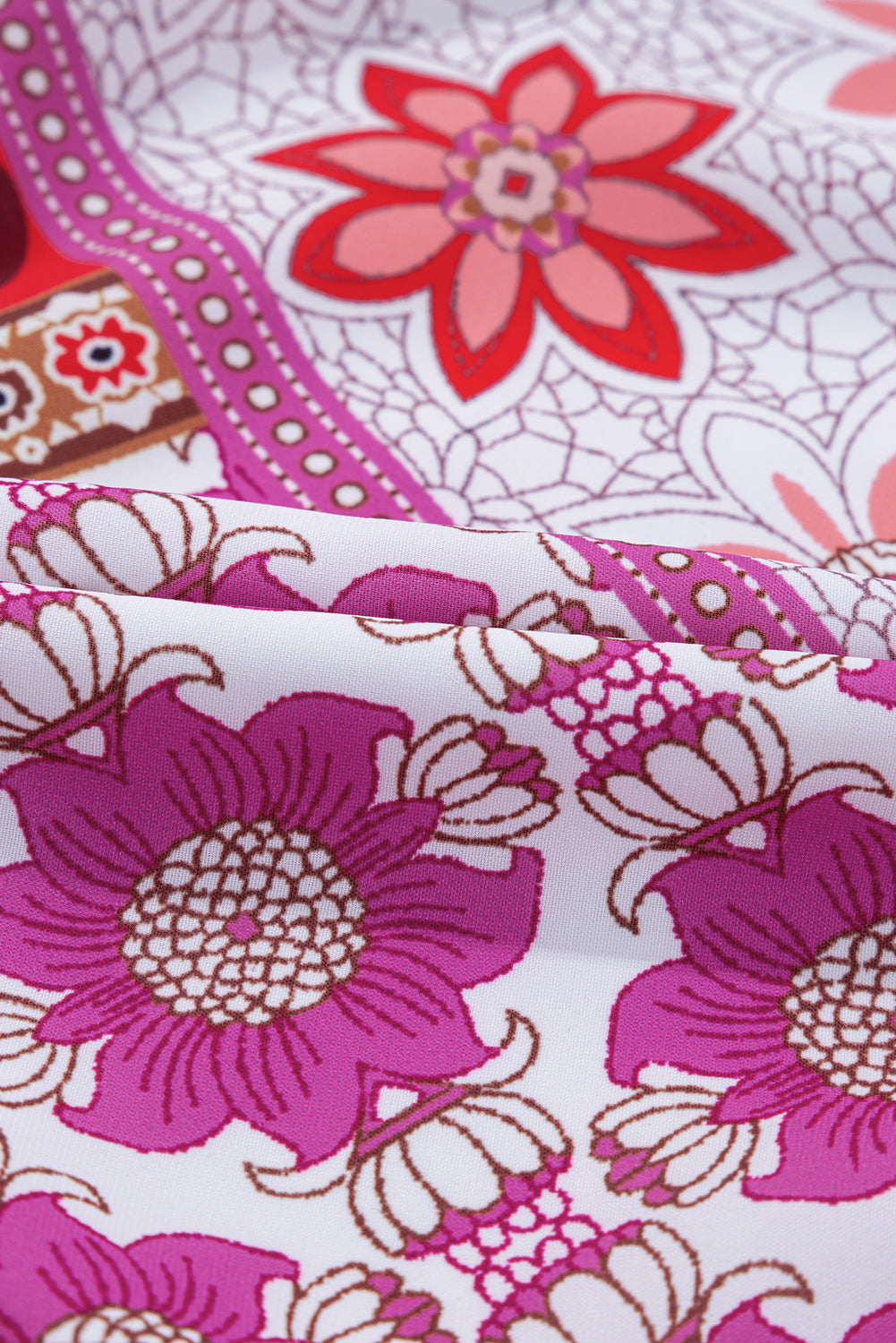 Robe grande taille à manches longues, col en V, lacets, imprimé floral, rose et bleu