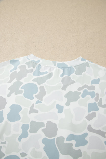 Multicolour Camouflage Print Casual Tee Drawstring Short Set