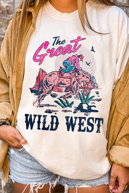 T-shirt blanc à col rond avec imprimé « The Great WILD WEST Rodeo »