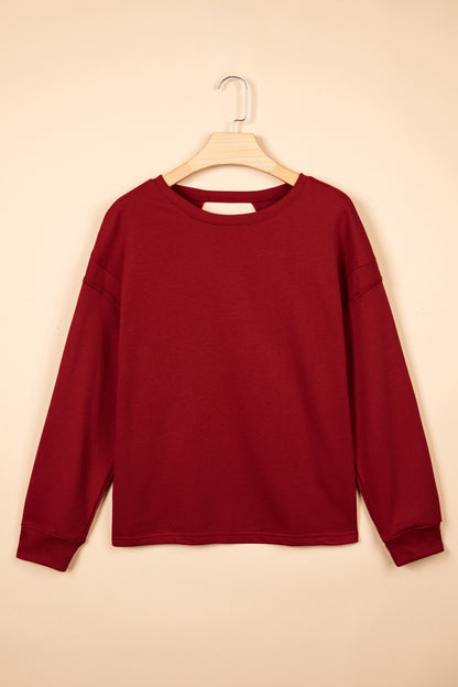 Racing Red Ribbed Detail Drop Shoulder Cutout Back Sweatshirt