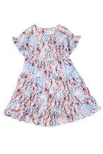 Short Sleeves Floral Print Tiered Ruffled Dress