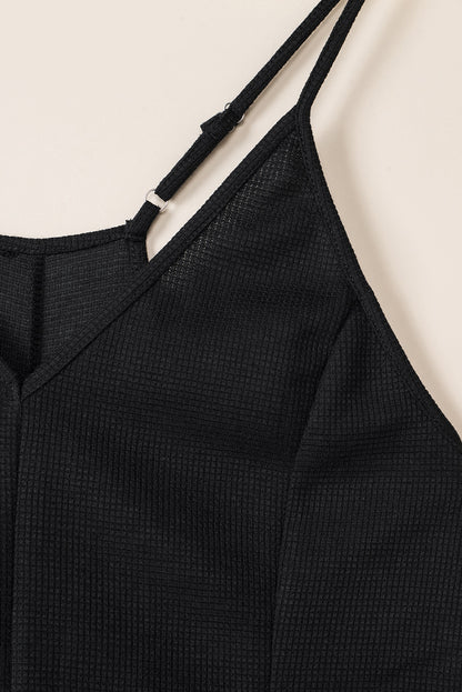 Mono casual texturizado sin mangas con cuello en V y bolsillos