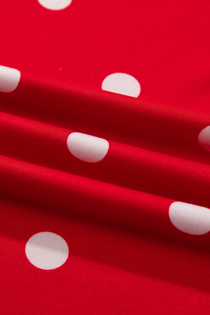 Red Polka Dot Raw Hem Relaxed Pullover Loose Skort Two Piece Set