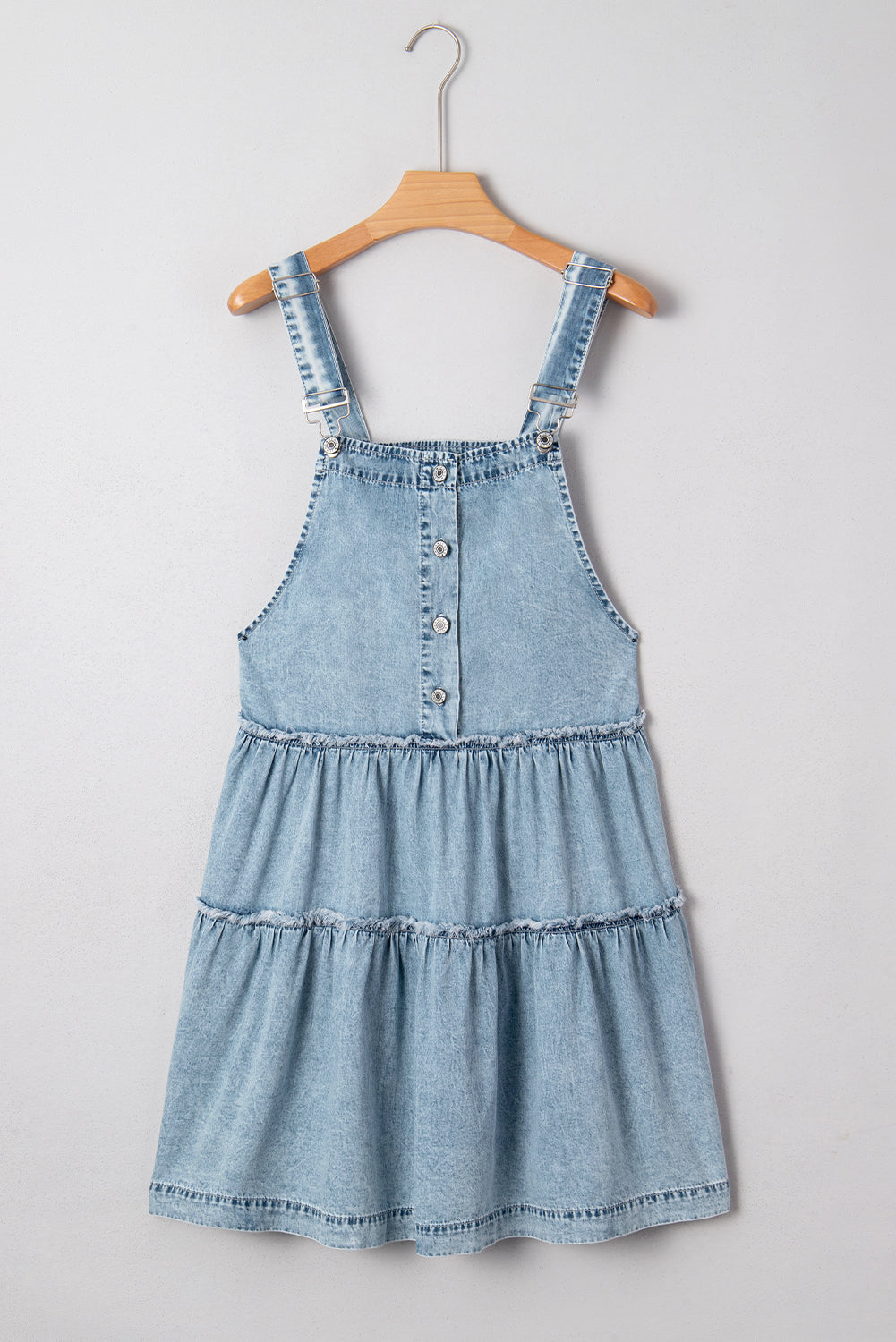 Dusk Blue Light Wash Tiered Flowy Overall Denim Dress