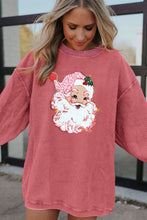 Strawberry Pink Santa Claus Sparkle Corded Crew Neck Sweatshirt