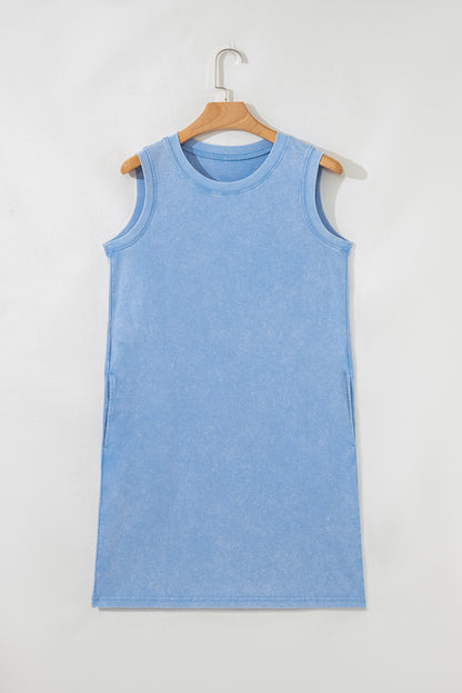 Beau Blue Mineral Wash Tank Mini Dress with Pockets