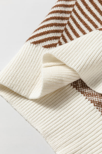 Pull ras du cou à épaules tombantes et bords contrastés couleur café