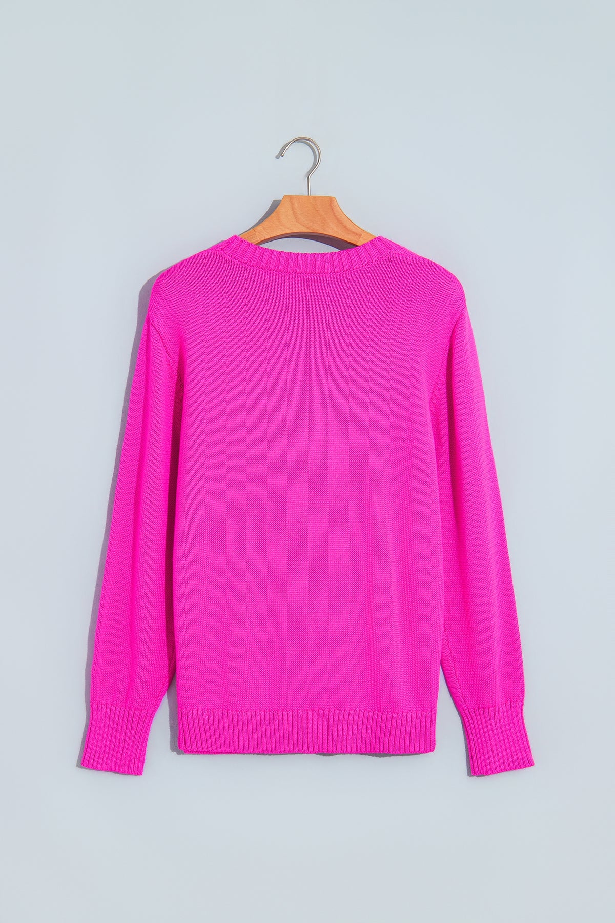 Rose Red Merry Print Ribbed Trim Round Neck Loose Fit Sweater