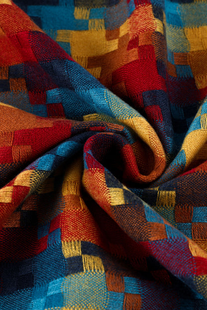 Bufanda con dobladillo con flecos y estampado de cuadros multicolor 