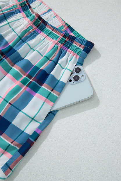 Ensemble 2 pièces chemise et short à carreaux bleus