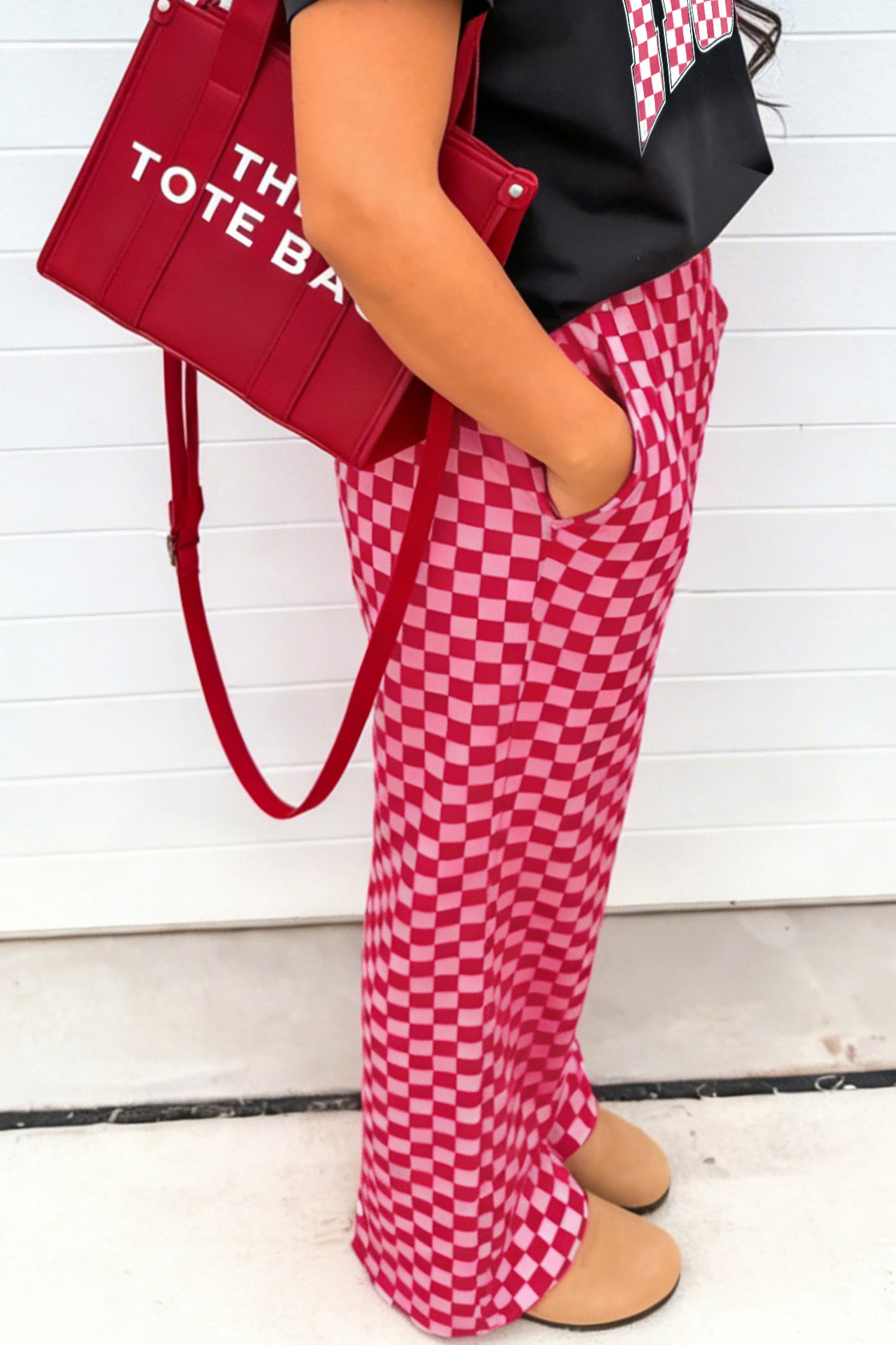 Rose Plaid Checkered Regular Fit Full-Length Casual Pants with Side Pockets
