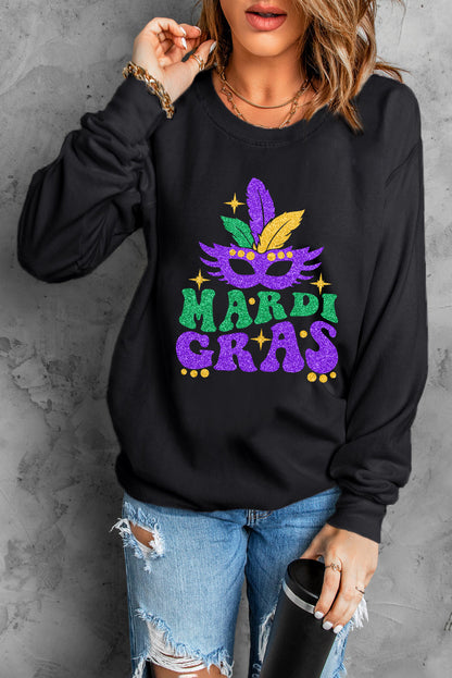 Sweat-shirt noir imprimé masque MARDI GRAS par transfert thermique