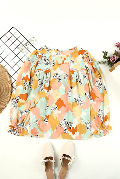 Blusa de manga larga con estampado abstracto multicolor
