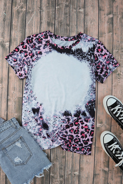 Blank Apparel - Pink Leopard Dyed Print Bleached Blank Tee