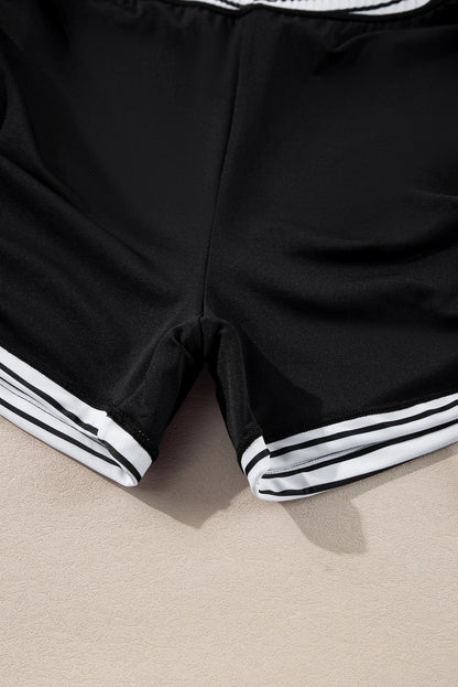 Ensemble tankini à rayures noires et cordon de serrage latéral