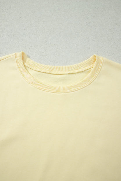 Yellow Cream Solid Color Tee Drawstring Shorts Comfy 2pcs Set