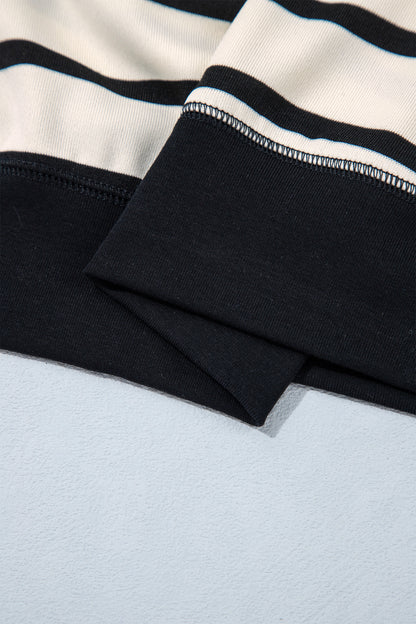 Beige Stripe Relaxed Long Sleeve Top Color Block Detail Drawstring Pant Set