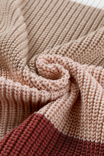 Pull col rond en maille à blocs de couleurs 