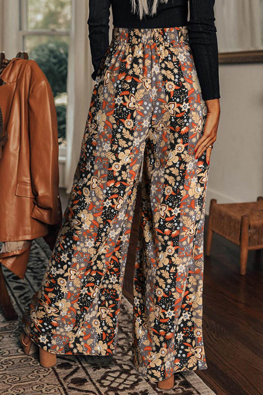 Pantalones anchos de cintura alta con estampado floral 