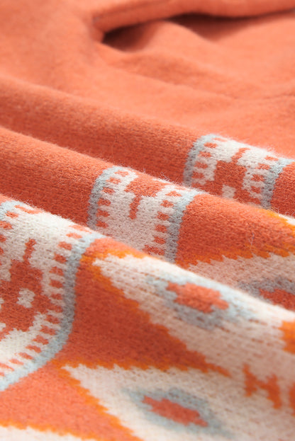 Cardigan ouvert en maille orange à imprimé aztèque