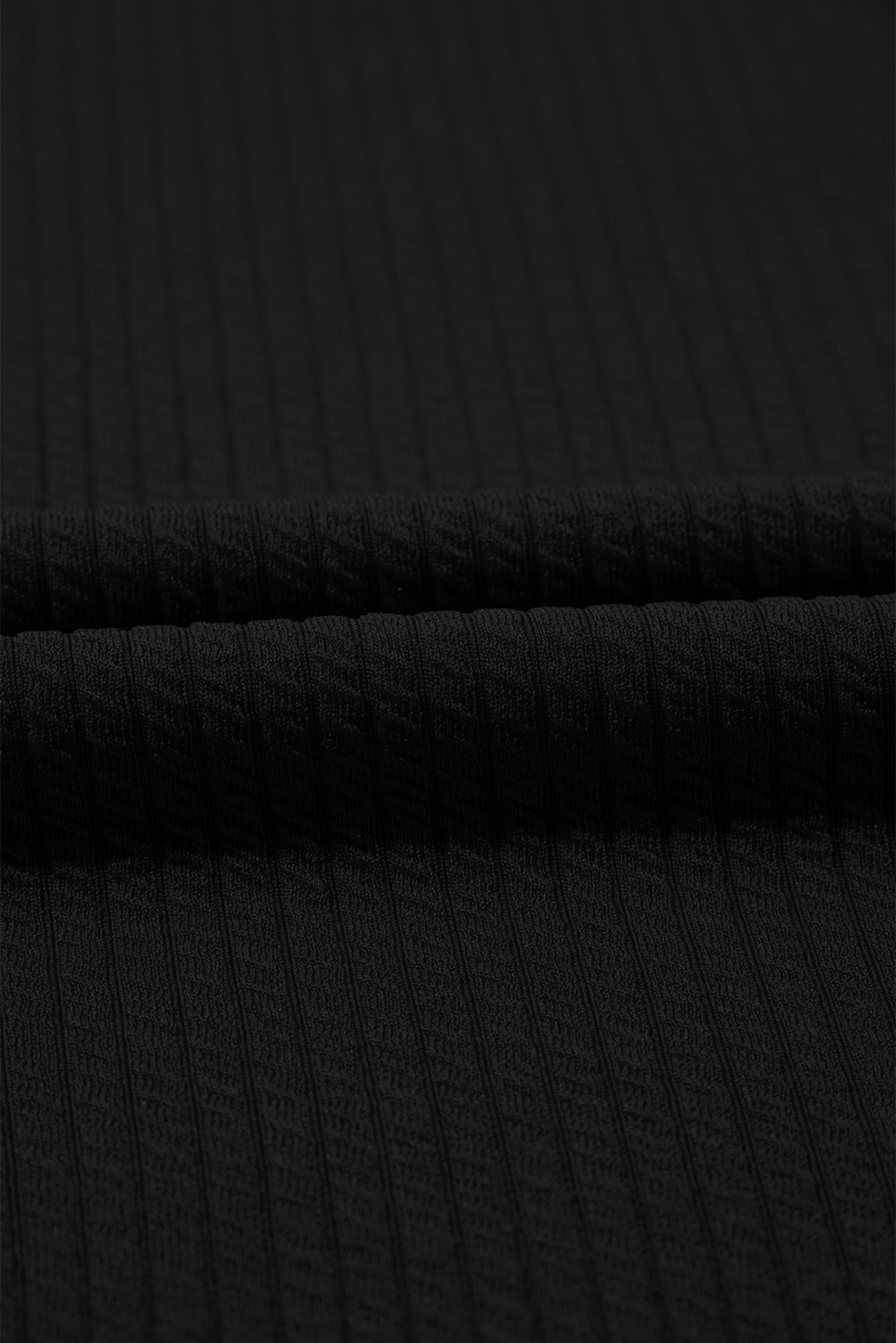 Black Solid Color Corded Drop Shoulder Long Sleeve Top