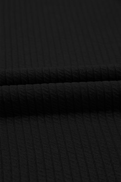 Black Solid Color Corded Drop Shoulder Long Sleeve Top