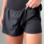 Black Solid Color Ribbed Patchwork High Waist Athletic Shorts