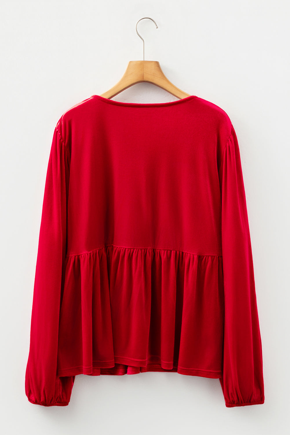 Red Clay Plus Size Tie Front Velvet Peplum Blouse