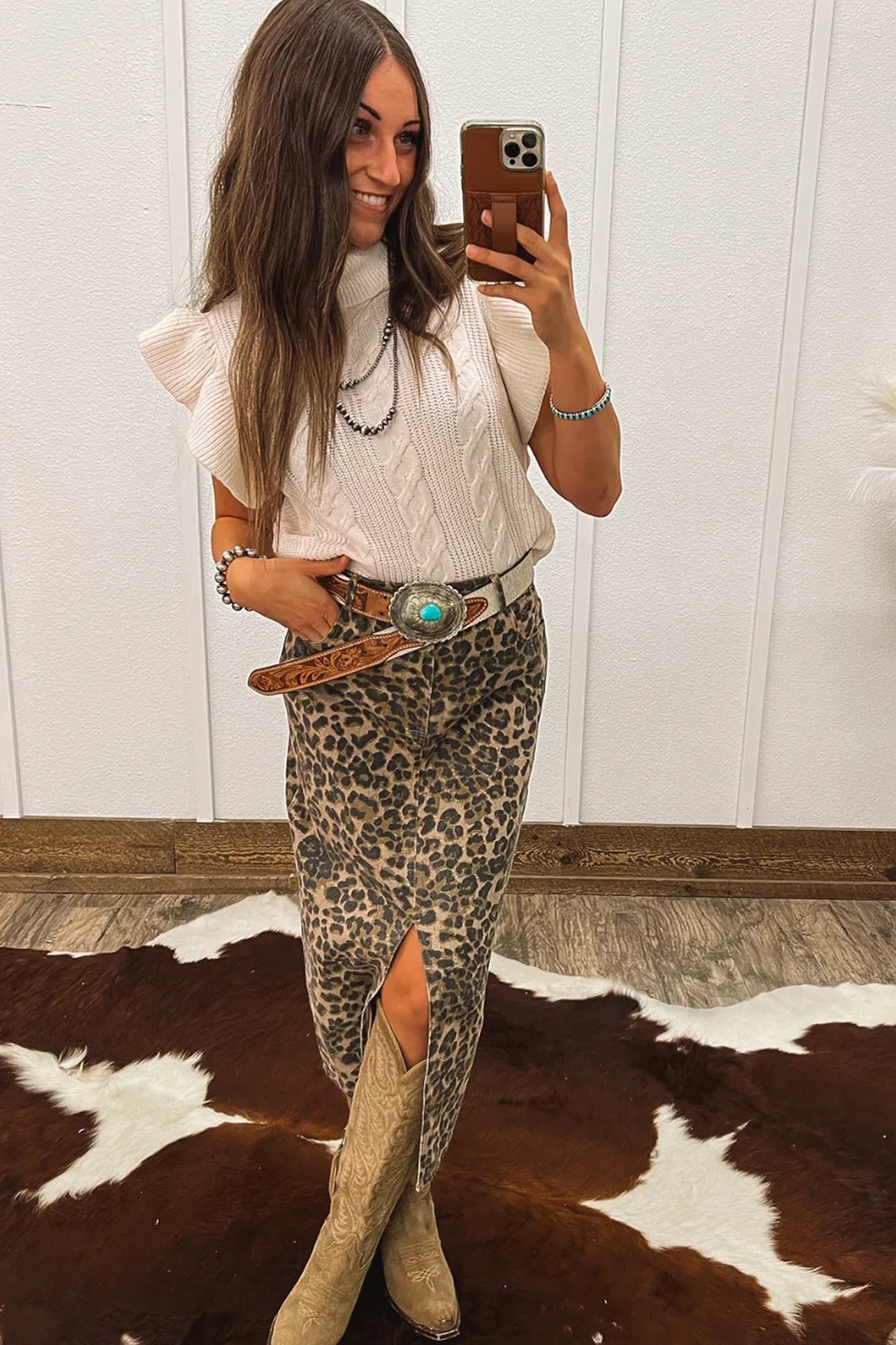 Jet Stream Cable Knit Turtleneck Ruffled Short Sleeve Sweater