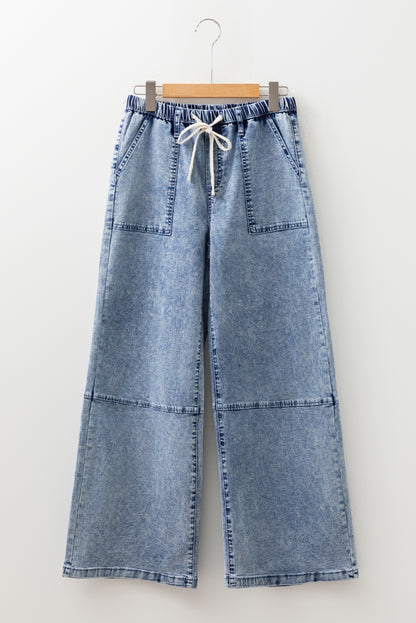 Ashleigh Blue Acid Wash Exposed Seam Drawstring Elastic Waist Barrel Jeans