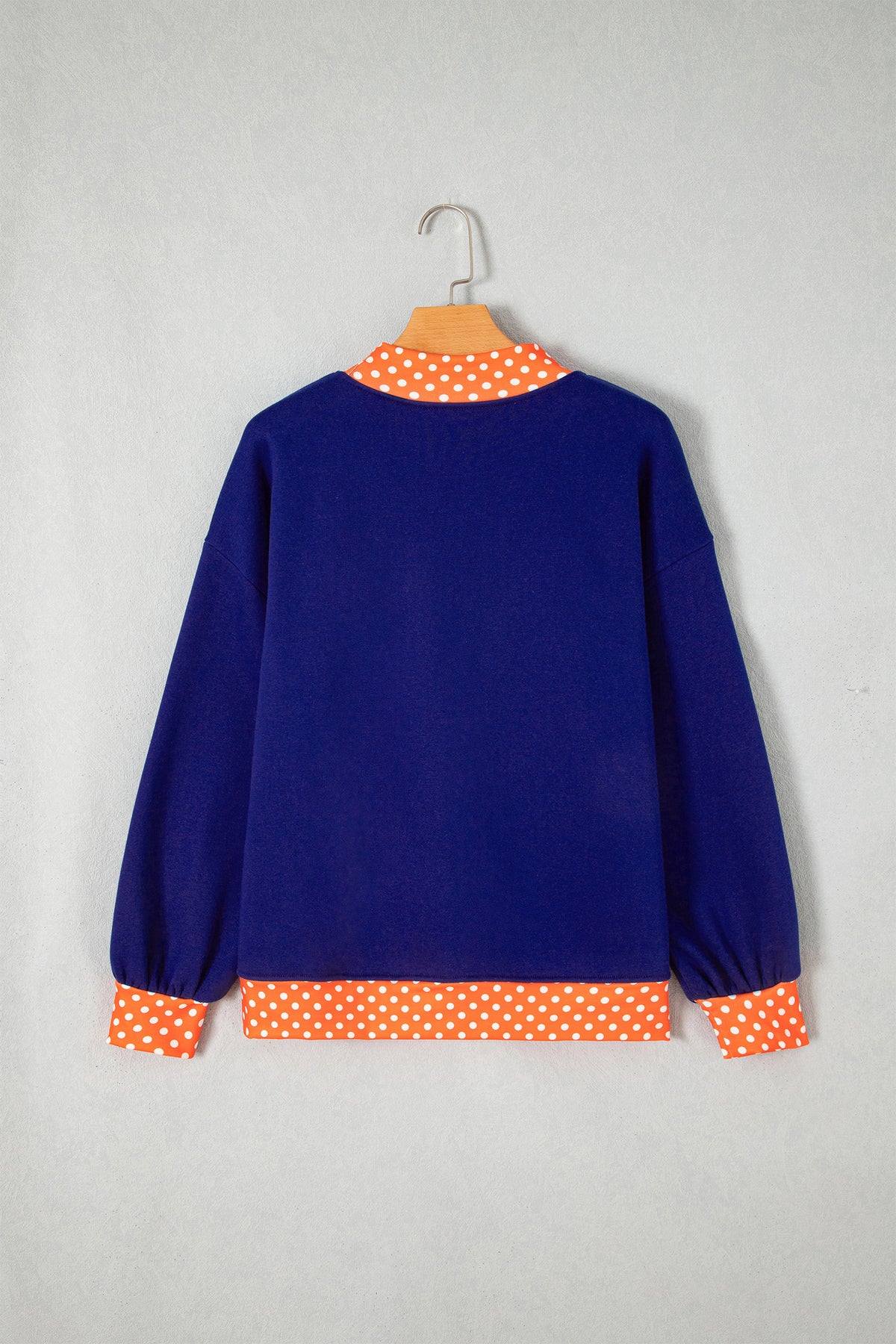 Sail Blue Polka Dot Letter Print Contrast Trim Mock Neck Sweatshirt