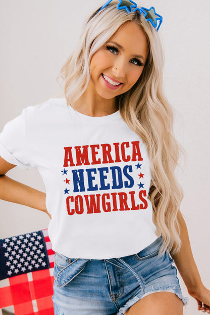 T-shirt ras du cou graphique « L'Amérique blanche a besoin de cowgirls »