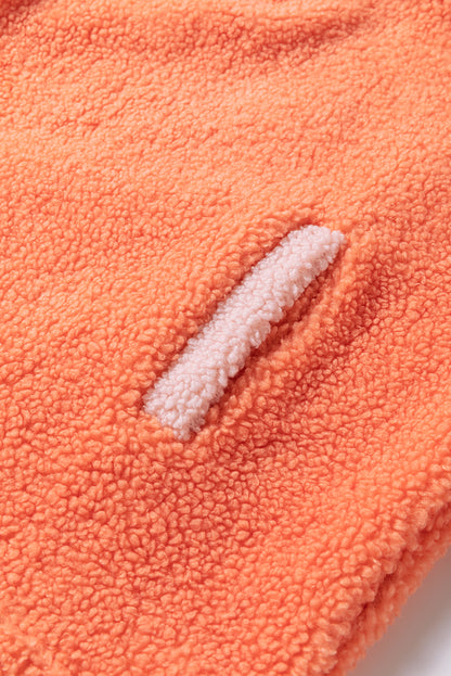 Sweat-shirt sherpa orange à col montant et demi-fermeture éclair