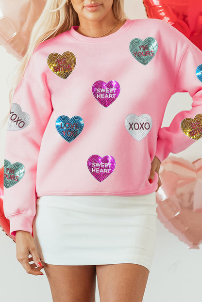 Sweat-shirt de Saint-Valentin à paillettes roses et motif cœur romantique