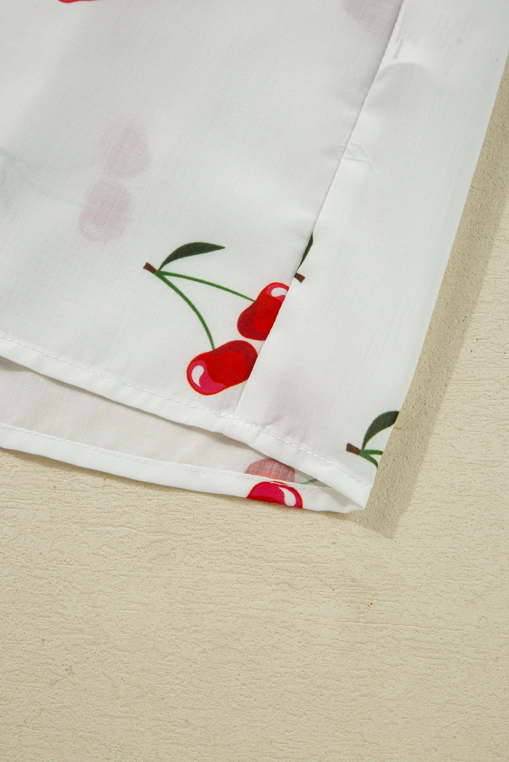 White Cherry Print Flounce Sleeve Collared Frilled Babydoll Blouse