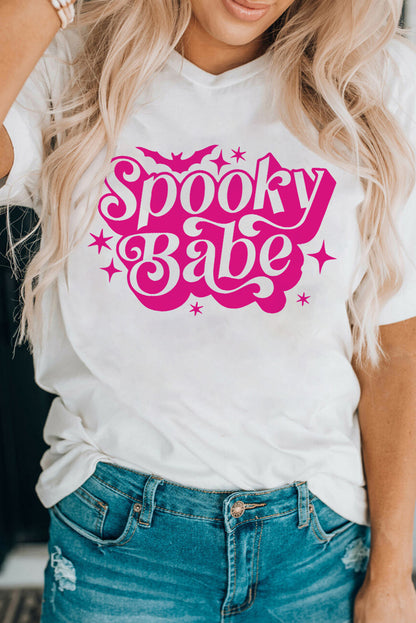 T-shirt ras du cou blanc à imprimé chauve-souris Spooky Babe pour Halloween 