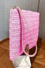 Rose Red Straw Woven Wrist Strap Zipper Large Wallet