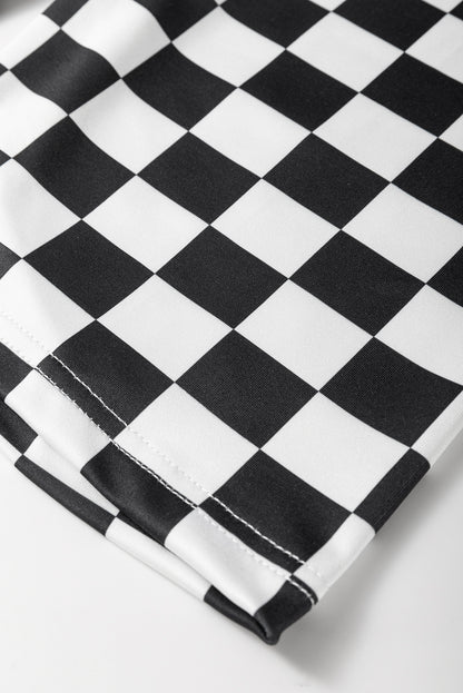 Short cycliste taille haute imprimé damier noir