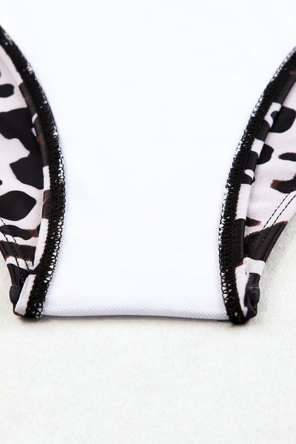 Traje de baño tankini con tiras y escote de muesca en contraste de cintura alta