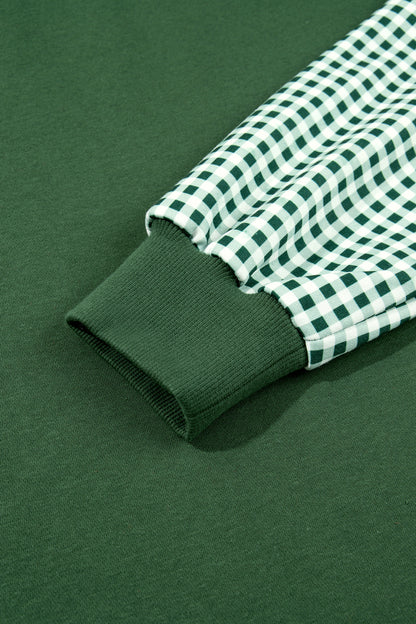 Evergreen Plaid Sleeve Colorblock Loose Tunic Sweatshirt