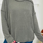 Green Bay Twist Ribbed Exposed Seam Detail Long Sleeve Loose Top