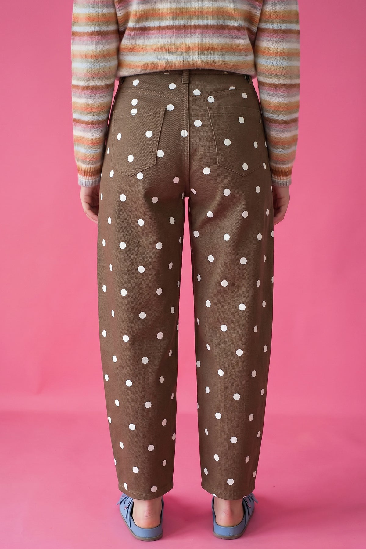 Pink Tailored Seam Polka Dot Print Ankle Length Casual Jeans