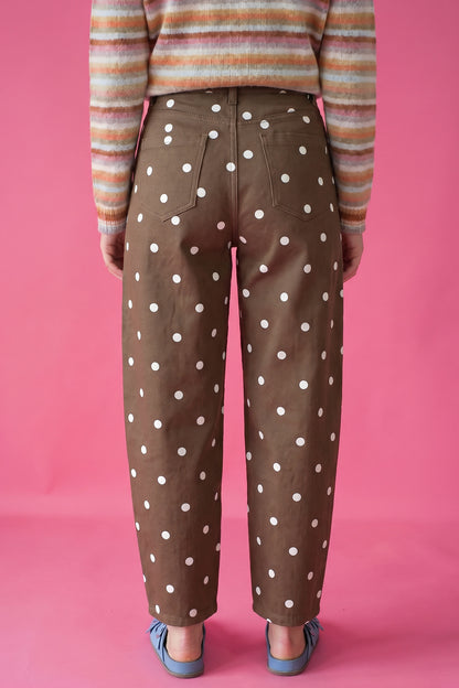 Pink Tailored Seam Polka Dot Print Ankle Length Casual Jeans