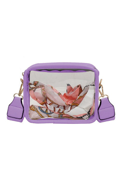 Bolso bandolera con correa de cuero de PVC transparente blanco